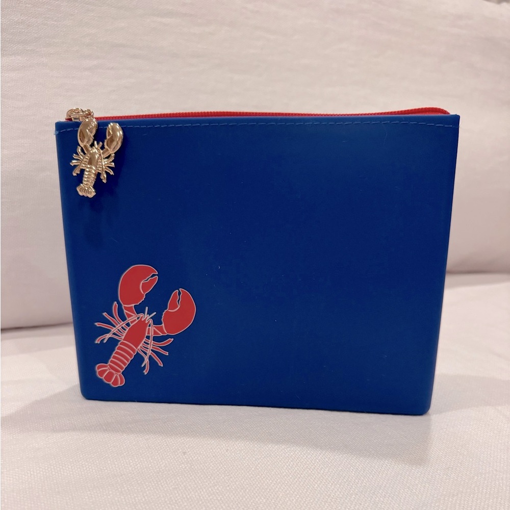 Red Lobster Blue Zipper Pouch Silicone Makeup Bag Gold Lobster Charm Waterproof